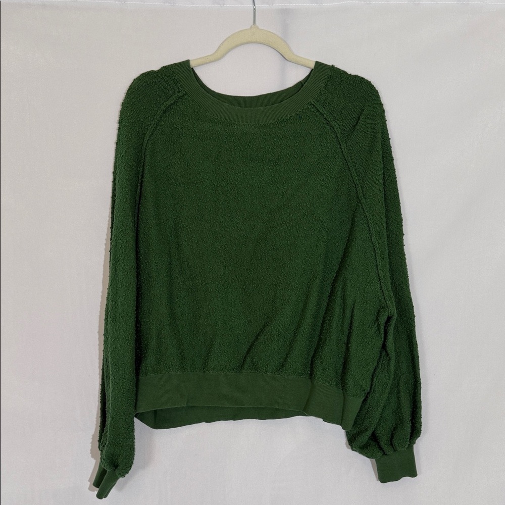 Free People Top Size M Green Cotton Textured Pullover EUC - Picture 1 of 10